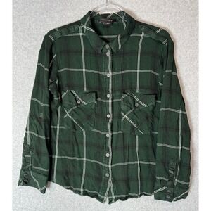Sanctuary Boyfriend Plaid Flannel Shirt Long Sleeve‎ Green Size L